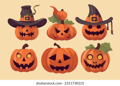 Flat halloween pumpkin collection series vector illustration, Halloween symbol