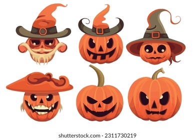 Flat halloween pumpkin collection series vector illustration, Halloween symbol