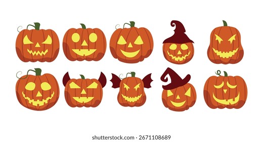 Flat Halloween Pumpkin Illustration Set