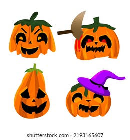 Flat halloween pumpkins collection vector illustration