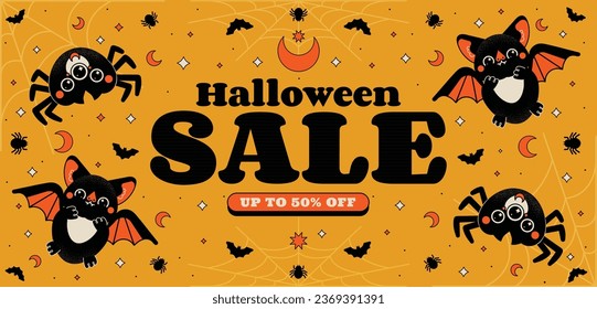 flat halloween sale banner template vector design illustration