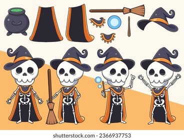 Flat Halloween Skeleton witch Collection