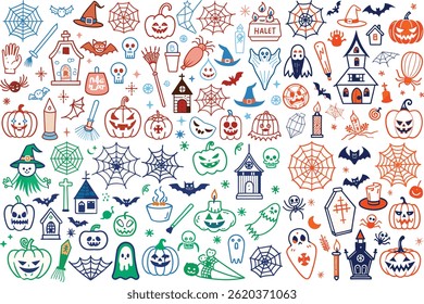 Flat Halloween Sticker Design Set