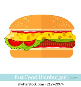 flat hamburger with cheese tomato on white