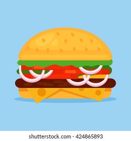 Flat hamburger. Vector cartoon flat illustration