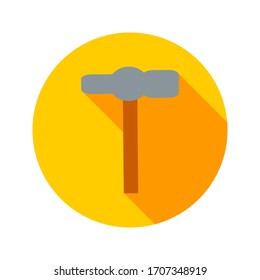 Flat Hammer Circle Icon. Vector Illustration of Construction Instrument.