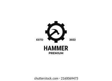 Flat hammer with gear logo design vector template
