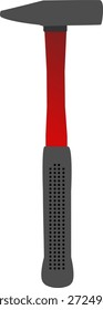 Flat hammer icon with red handle and rubber grip, vector illustration isolated