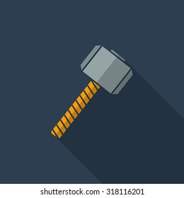 Flat hammer with long shadow. Vector illustration