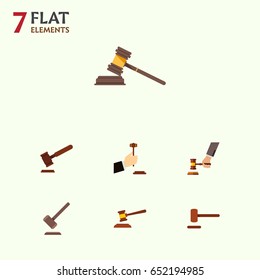 Flat Hammer Set Of Law, Justice, Defense And Other Vector Objects. Also Includes Law, Tribunal, Legal Elements.