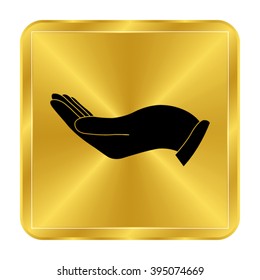 flat of the hand - black vector icon;  gold button