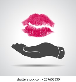 flat hand blowing a kiss icon - vector illustration