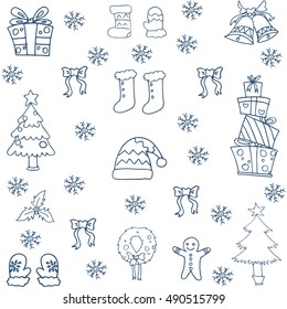 Flat hand draw christmas object in doodle vector art