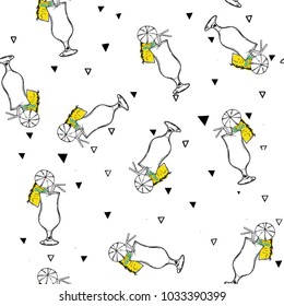 Flat hand drawing seamless pattern - Pina Colada cocktail