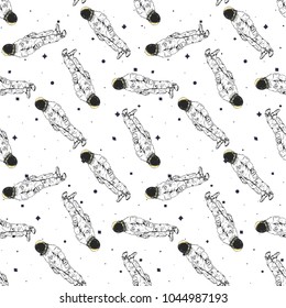 Flat hand drawing seamless pattern - Astronaut
