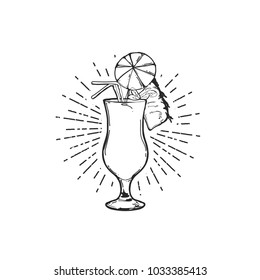 Flat hand drawing vector illustration - Pina Colada cocktail