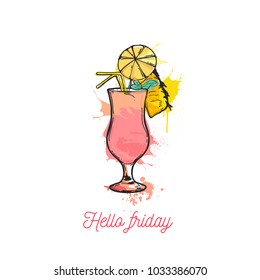 Flat hand drawing vector illustration - Pina Colada cocktail