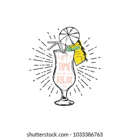 Flat hand drawing vector illustration - Pina Colada cocktail