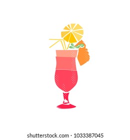 Flat hand drawing vector illustration - Pina Colada cocktail