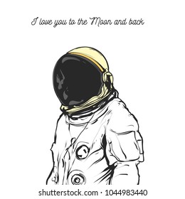Flat hand drawing vector illustration - Astronaut