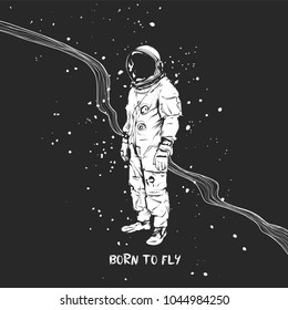 Flat hand drawing vector illustration - Astronaut in space