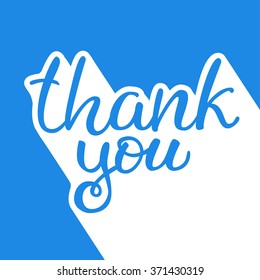 flat hand drawn blue  lettering "Thank you" with long white shadow