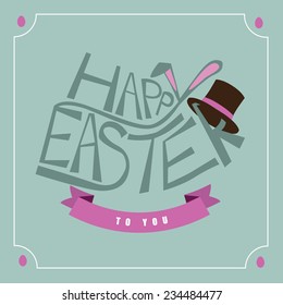 Flat hand drawn bunny typography Easter greeting card design EPS 10 vector stock illustration