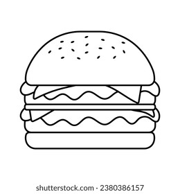 Flat hand drawn burger cartoon fast food collection isolated on white background for children food and drink drawing and coloring book