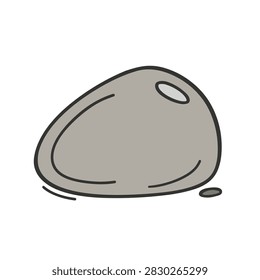 A flat hand drawn cartoon style icon of a single smooth grey pebble or river rock on a white background