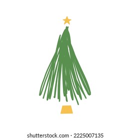 Ilustración de árboles de navidad dibujada a mano plana. Pino estilizado aislado sobre fondo blanco