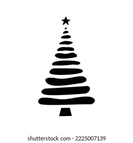 Flat hand drawn christmas tree silhouette illustration. Stylized vector pine isolated on white background