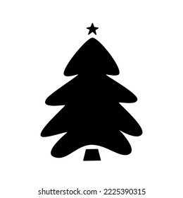 Flat hand drawn christmas tree silhouette illustration. Stylized vector pine isolated on white background
