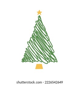 Ilustración de árboles de navidad dibujada a mano plana. Pino estilizado aislado sobre fondo blanco