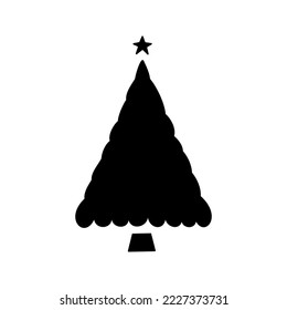 Flat hand drawn christmas tree silhouette illustration. Stylized vector pine isolated on white background