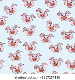 flat hand drawn color seamless pattern. Cute  animal,pig cartoon character. Wrapping paper, kid textile, background design