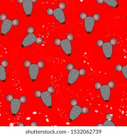 flat hand drawn color seamless pattern. Cute  animal,mouse cartoon character. Wrapping paper, kid textile, background design