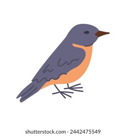 Flach von Hand gezeichneter bunter Frühlingsvogel isoliert auf weißem Hintergrund. Frühlingskonzept. Ideal für Dekoration, Aufkleber, Grüße, Banner und Hintergrund