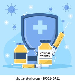 Flat hand drawn corona virus vaccine illustration