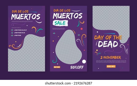 Flat hand drawn day of the dead social media stories