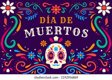 flat hand drawn Dia de muertos, day of dead background illustration