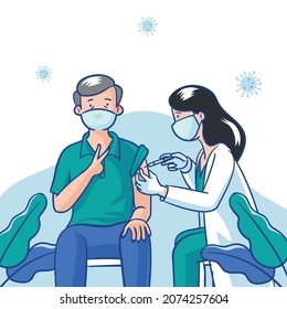 Medicina de mano plana inyectando la vacuna al vector libre del paciente