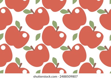 Flat Hand Drawn doodle Style Vector Illustration with Simple Red Apple on a White Background. Modern Print with Ripe Apple ideal for Wall Art, Poster, Card, Decoration. Health vitamin fruit .