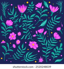 Flat hand drawn floral illustration, flower and leaf shape suitable for poster, flyer, clothing design and and other graphic design needs
