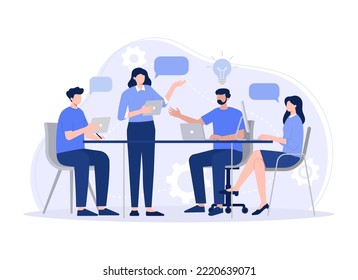 Flat hand drawn formal people working and discussing indoors. Modern vector flat illustration.