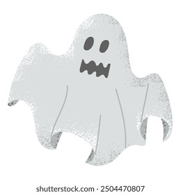 Fantasma plano dibujado a mano con textura grunge. Aterrador diseño de personaje de ficción para Halloween aislado sobre fondo blanco. Lindo dibujo fantasma