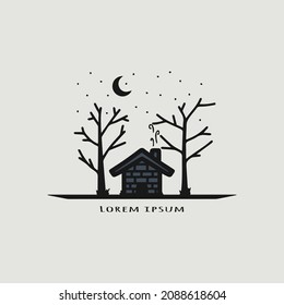 flat hand drawn house logo concept, editable vector file for all of your graphic needs.