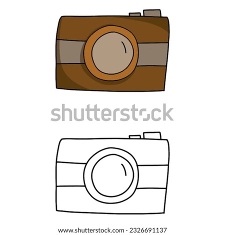 flat hand drawn icon of a camera. black and white and colores element