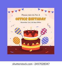 Flat hand drawn illustration birthday social media template