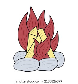Ilustración dibujada a mano plana. Fuego aislado en fondo blanco 
