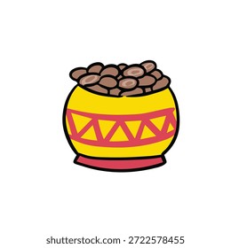 Ilustración plana dibujada a mano de dátiles y frutas servidas para iftar durante el ayuno de Ramadán